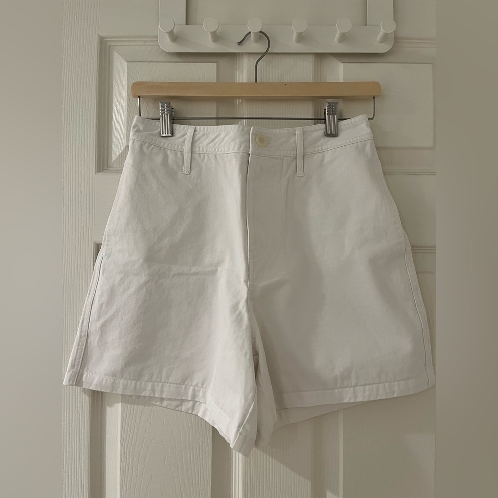 High-Rise White Cotton Bermuda Shorts